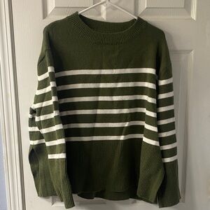 Source Unknown Green and White Striped Sweater
